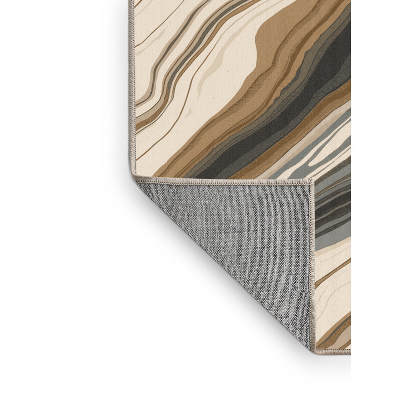 Tapis beige chic et luxueux lavable à la machine Manhasset - reliure beige, 7 x 9