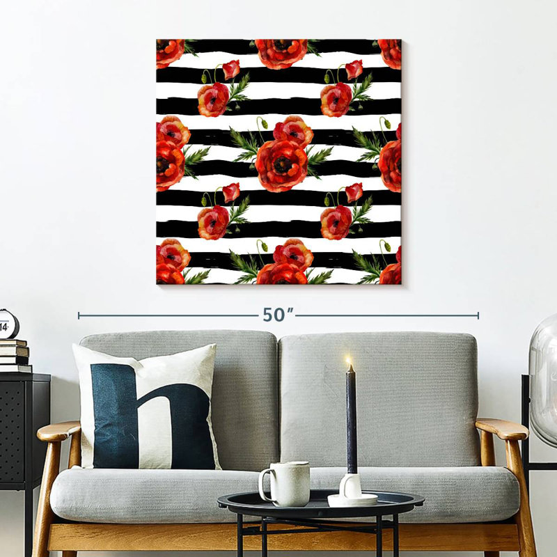 Poppy Flowers Stripes, 30" H x 30" W