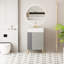 Meuble-lavabo contemporain de 21,6 po de couleur grise avec lavabo en céramique, porte à fermeture en douceur, rangement spacieux, construction imperméable, détails en cuivre brossé à motif ondulé et évier à rayures, bois
