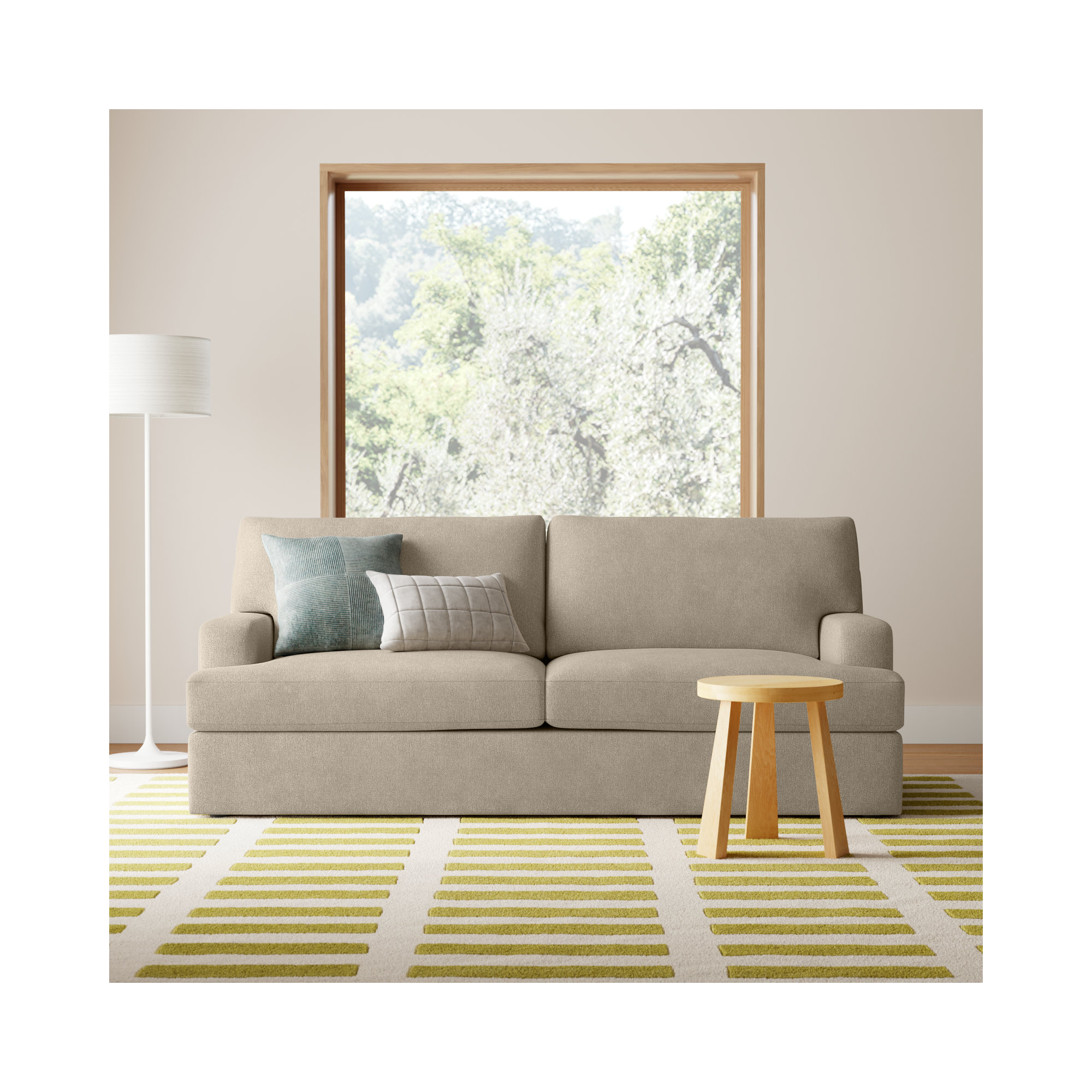 Cleo 84" Upholstered Custom Sofa, Davis Chateau Gray Bouclé