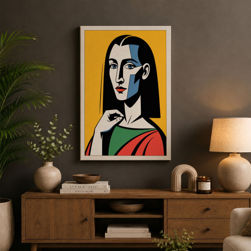 Divided Portrait Pop Art 1 Piece Wrapped Canvas Wall Art, 30x20 - 76.2 x 50.8 cm, Ochre Border