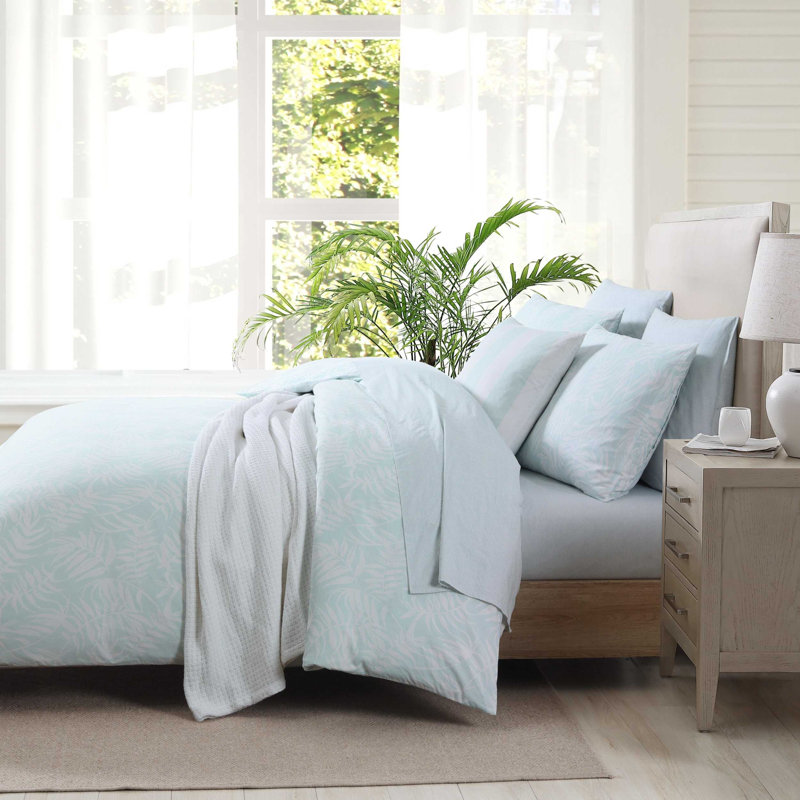 Art of Palms Cotton Comforter Set, Blue Floral, Queen Comforter + 2 Standard Shams