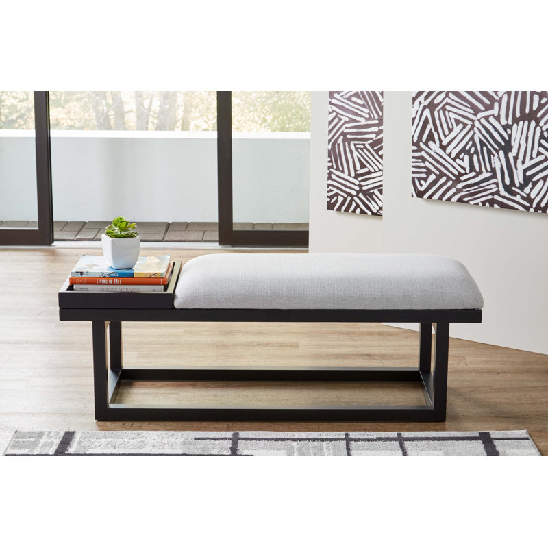 Upholstered Bench with Removable Tray, Gray/Black