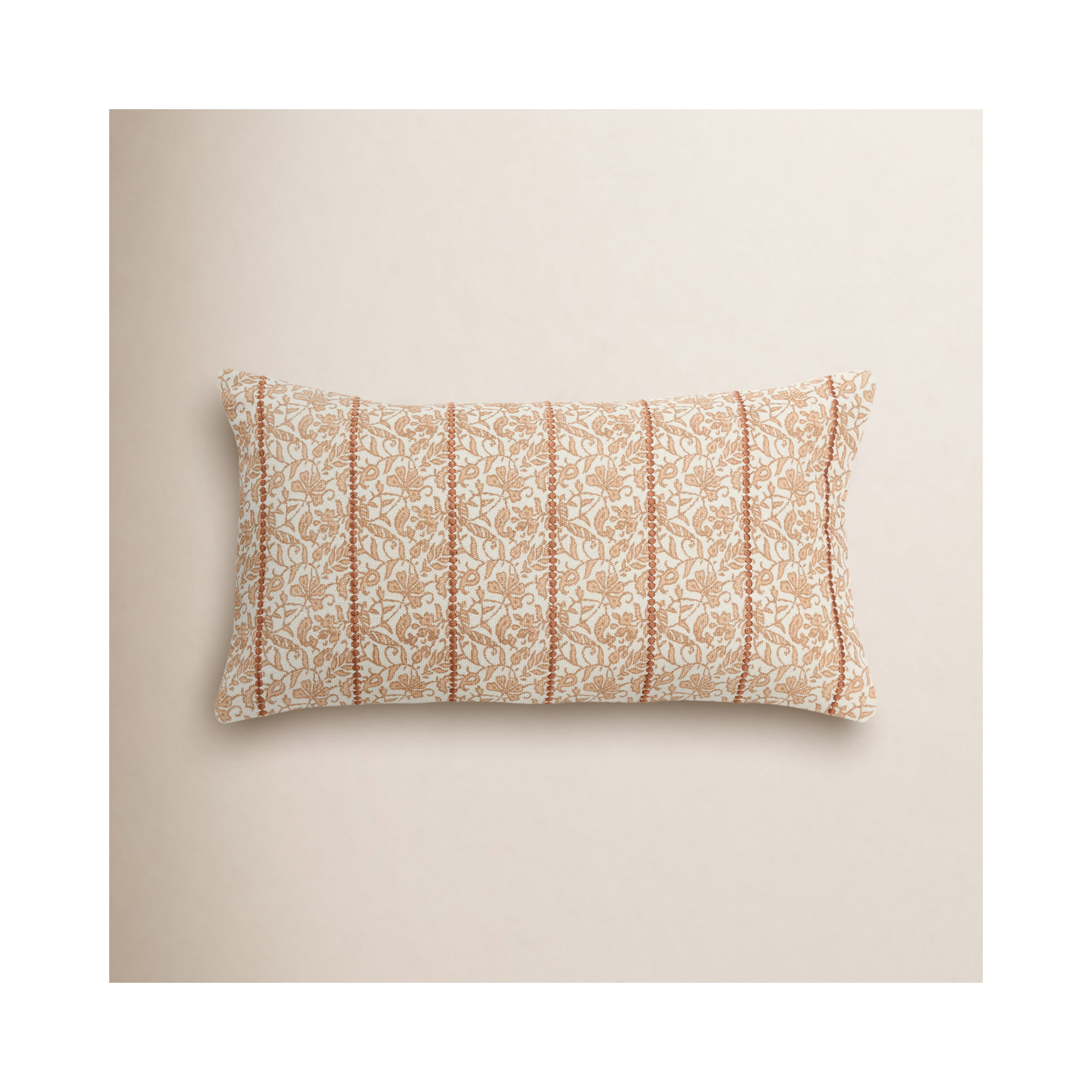 Kalon Embroidered Cotton Lumbar Throw Pillow, Brown/White