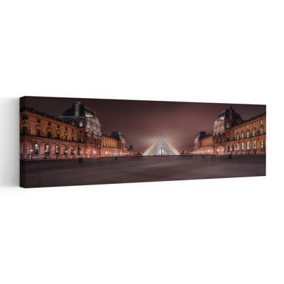 Paris Louvre Pyramid Night 1 Piece Wrapped Canvas Panoramic Wall Art