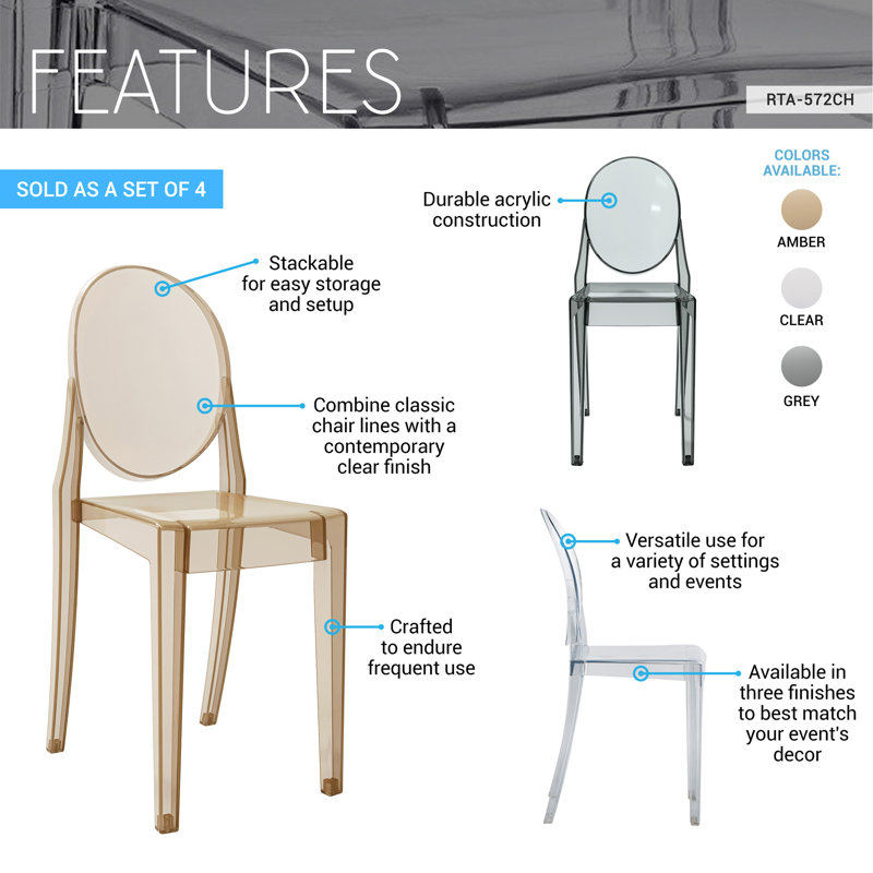 Ensemble de 4 chaises empilables en acrylique Ghost, Clear, Clear