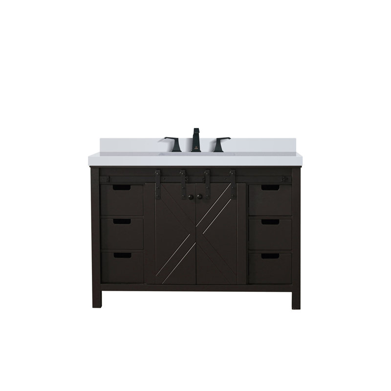Ensemble de meuble-lavabo simple avec robinet l 48 po x P 22 po Marsyas, Brun, Quartz blanc