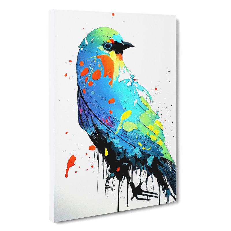 Dripping Paint Bird No.5 Abstract - Wrapped Canvas, 50cm H x 35cm W