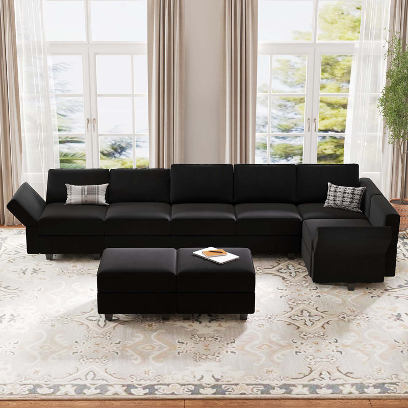 Teangela 143'' Variable Modular Velvet Sectional L Shaped Upholstered Couch Storage Sofa, Black Velvet