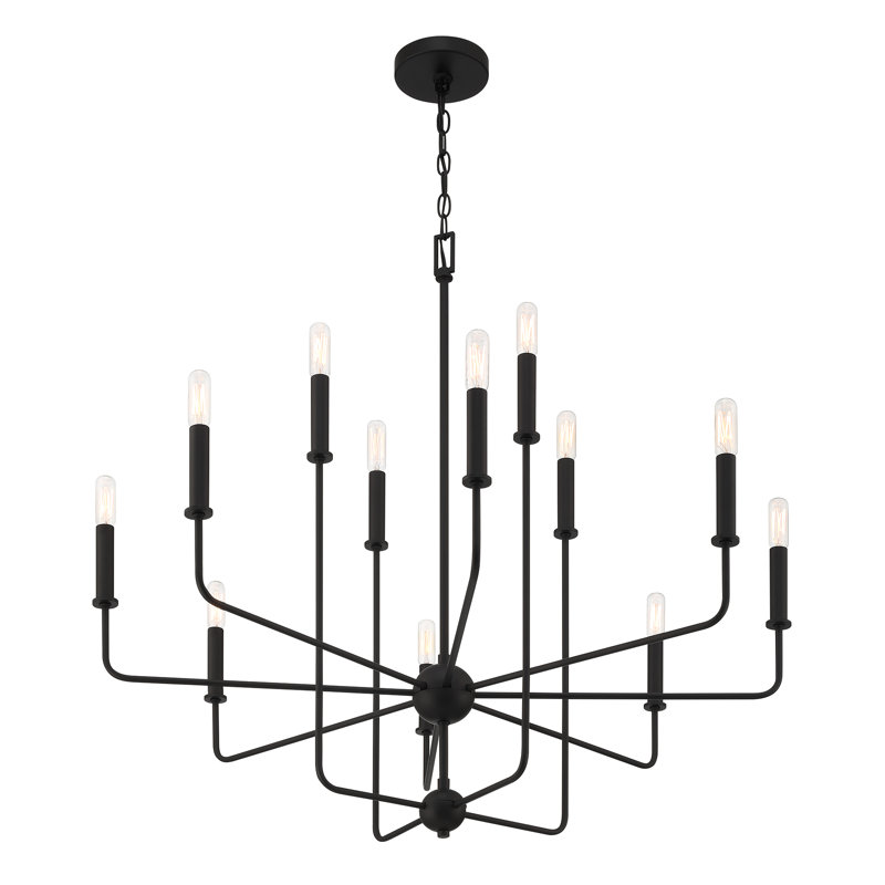 Treyvion 12 - Light Dimmable Linear Chandelier in Black, Black