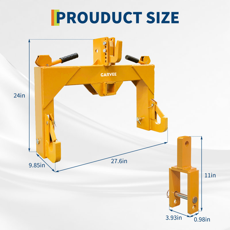 3-Point Quick Hitch for Category 1 Tractors – 3000 LBS Capacity with Upgraded Adapter & 2" Receiver – 5-Level Adjustable Heavy-Duty Hitch Attachment for Farm Implements & Trailers, Yellow