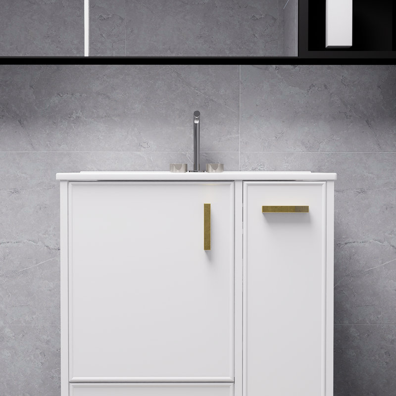 Ensemble de meuble-lavabo de 24 pouces: structure en bois massif avec panneau de fibres à densité moyenne, y compris lavabo, armoire de salle de bain, tablettes avec portes, tiroirs profonds et paniers coulissants doubles, paquet simple.