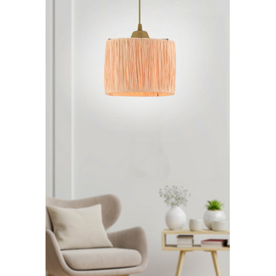 Elegant Metal Chandelier with Raffia Cap, Total Height 21.7 Inches | CE Certified, E27 Socket (Max 60W) | Natural Color, Perfect for Living Room & Dining Room Décor, Stylish and Functional Lighting Solution