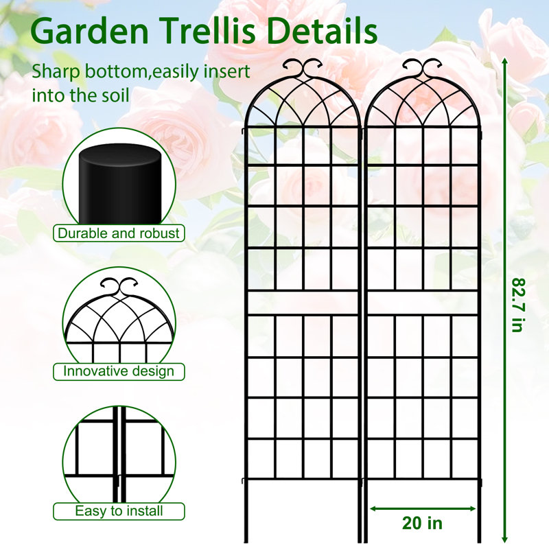 Garden trellis , durable metal material for supporting climbing plants,outdoor use, 82.7"H x 40"W, Black