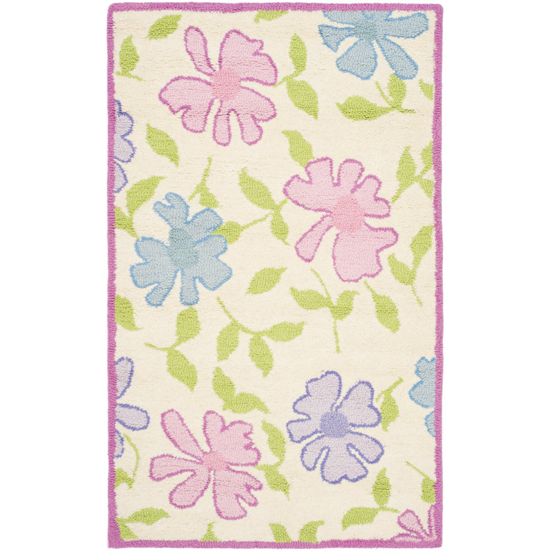 Tapis touffeté à la main ivoire / rose Claro, Rectangle 4 pi x 6 pi