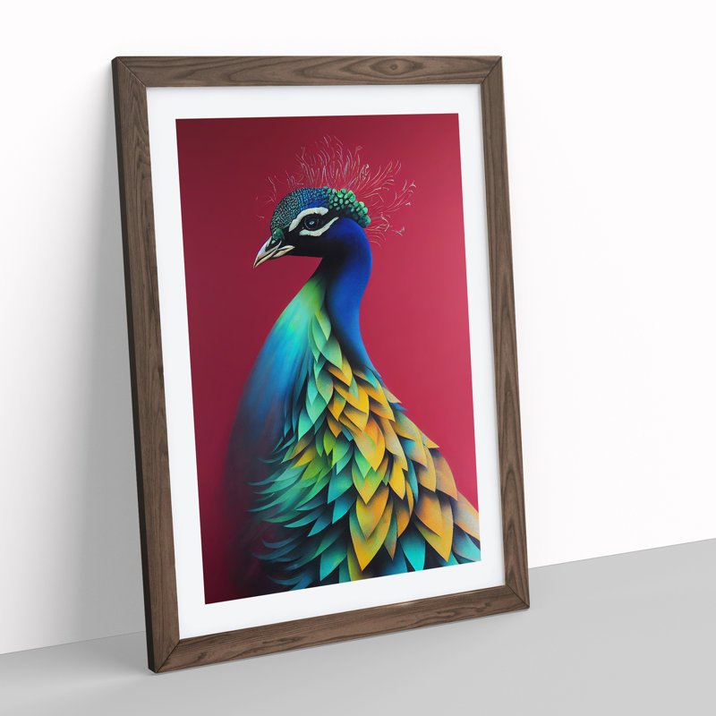 Peacock Beauty - Single Picture Frame Print, Walnut Framed, 64cm H x 46cm W x 2cm D