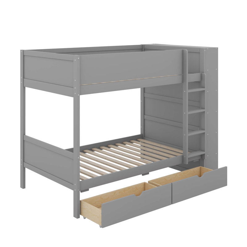 Lit superposé avec tiroirs et armoire, Simple sur simple, Gris