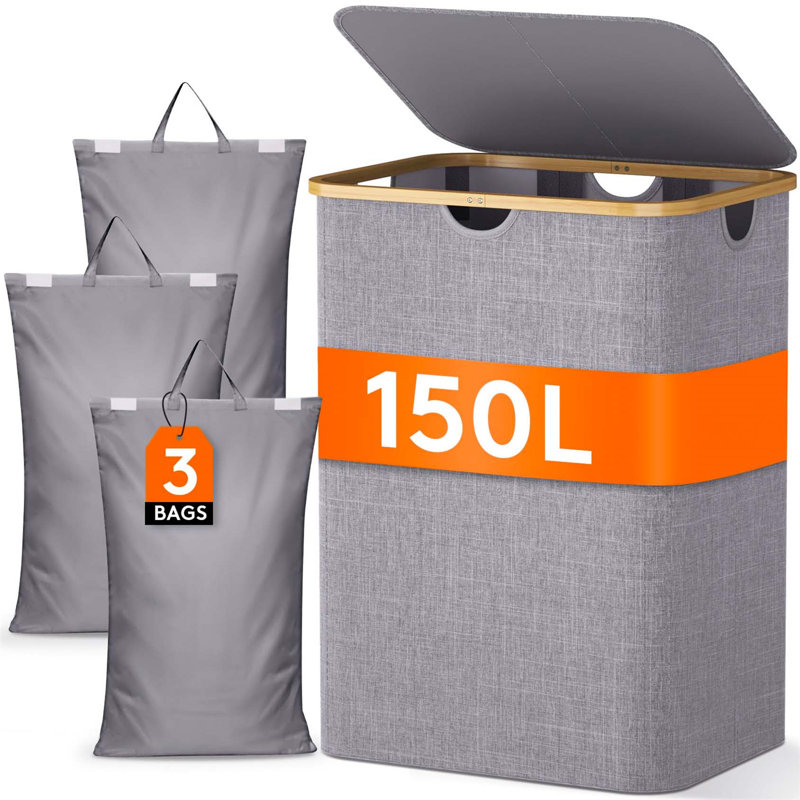 Bhargava Fabric Laundry Hamper with Handles, Grey, 70 x 53 x 40
