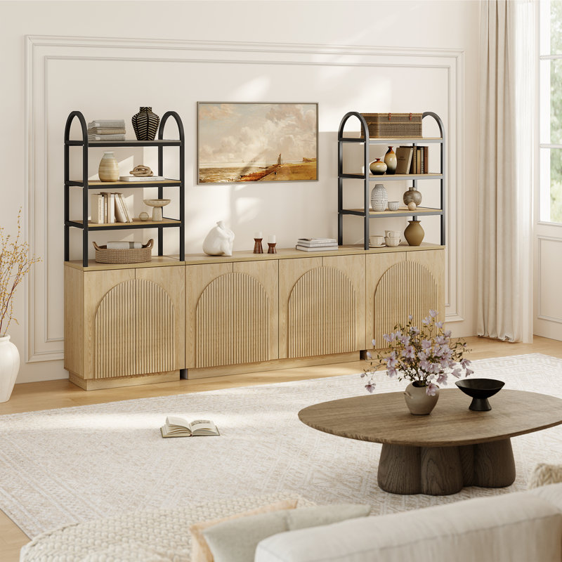 Designer Curved Three-dimensional Texture 3-piece Modular Tv Cabinet, Nature