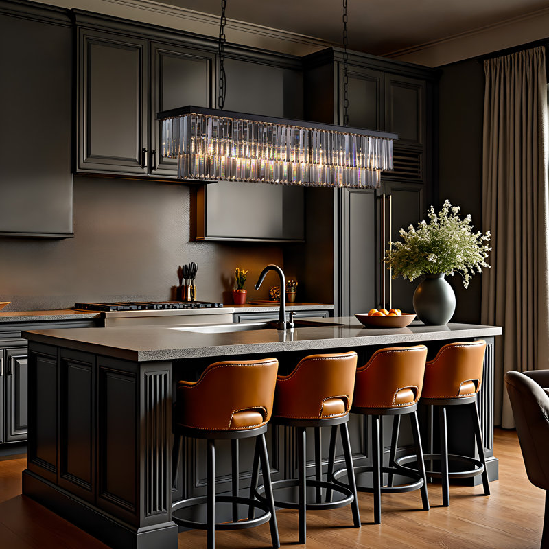 Lustre 7 niveaux à intensité variable et rectangulaires avec détails en cristal, 8