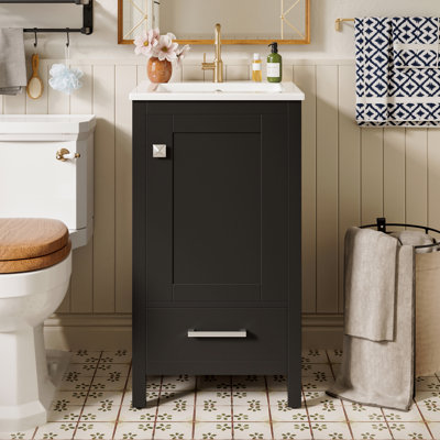 18-Inch Modern Bathroom Vanity With Ceramic Sink, Soft-Close Drawers And Door Organizer, Divider Drawer, And Adjustable Plastic Foot Pads