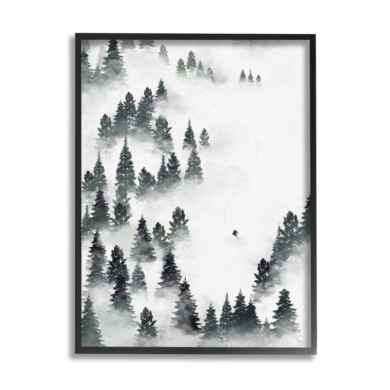 Hiver, ski, pente, montagne, estampe numérique par Ziwei Li, H 20 po x l 16 po x P 1,5 po, Cadre photo noir