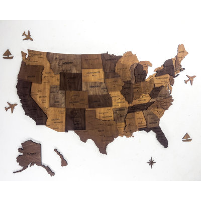 Carte des États-Unis en bois, carte des États-Unis en 3D, carte des États-Unis en bois, carte des États-Unis en 3D pour le mur, carte des États-Unis en bois, carte des États-Unis en 3D (moyen - blanc)