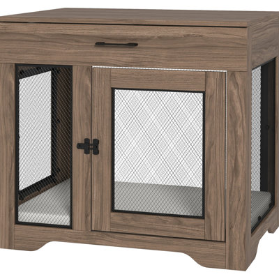 Tough Dog Crate With Firm Steel Wires, For Small Dogs, Brown End Table Comfortable Pillow,