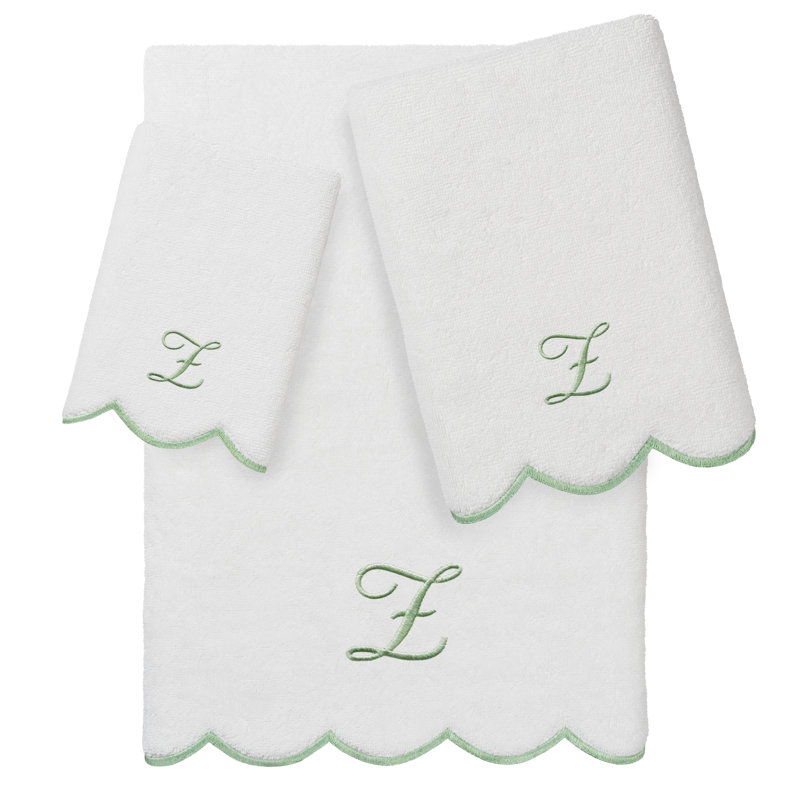 Ensemble de serviettes personnalisées 100% coton ADORNIA, Z, Blanc/vert, Ensemble 3 serviettes de bain