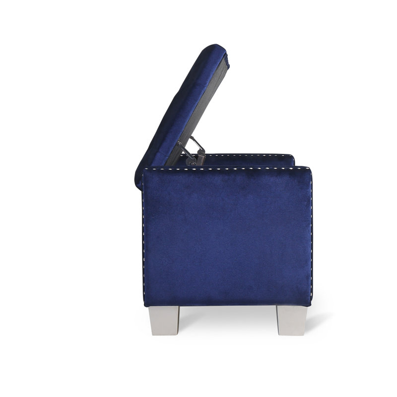 Chuichu Velvet Upholstered Storage Bench, Blue