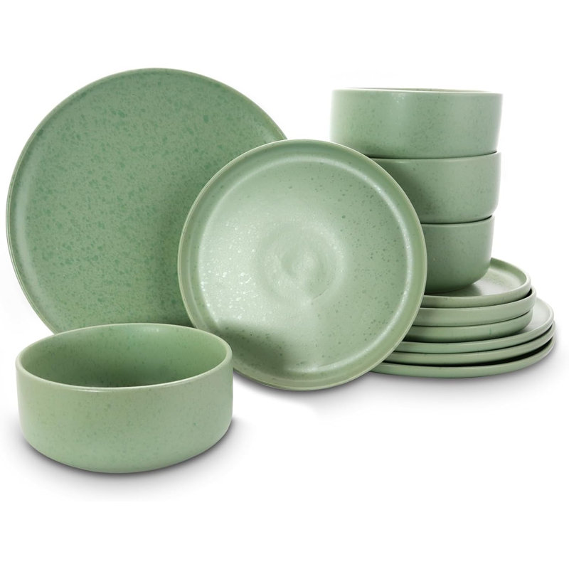 Service de table en grès 12 pièces Gibson Home - Assiettes et bols modernes, va au lave-vaisselle et au micro-ondes, service pour 4 