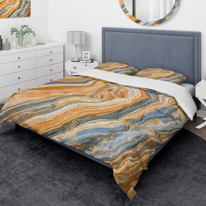 Ensemble de housse de couette marbrée designart segmenting layers, Housse de couette très grand + 2 taies décoratives