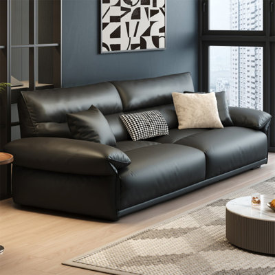 Black Genuine Leather Standard Sofa cushion Loveseat