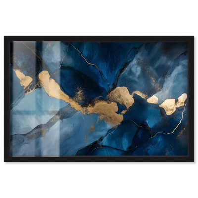 Art mural bleu foncé foncé avec texture Golden Touch I Shadowbox