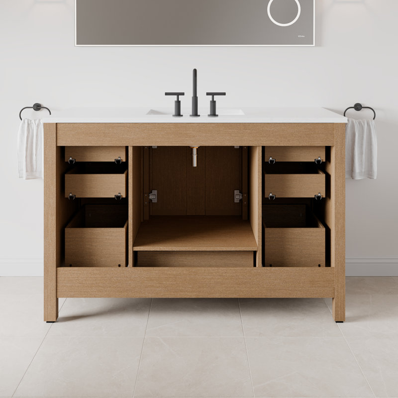 Aberdeen 48 in. Oak Single Sink Bath Vanity with Arabescato Engineered Stone Top and Undermount Porcelain Sink, Oak