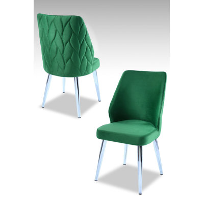 Ensemble de chaises modernes (2 pièces), vert et chrome, 18,9 po x 35,4 po x 16,9 po | 100% panneau de particules enduit de mélamine, tissu 100% polyester | Pieds en métal élégants, parfaits pour les salons et les bureaux contemporains