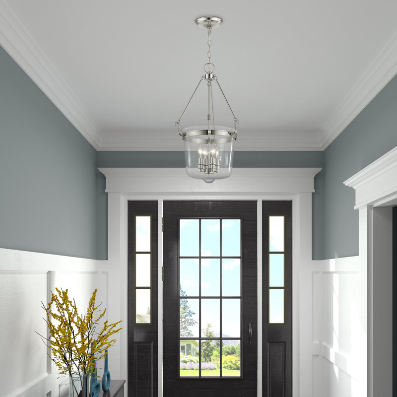 Luminaire suspendu pot 4 lumières Akio, Nickel poli, Clair