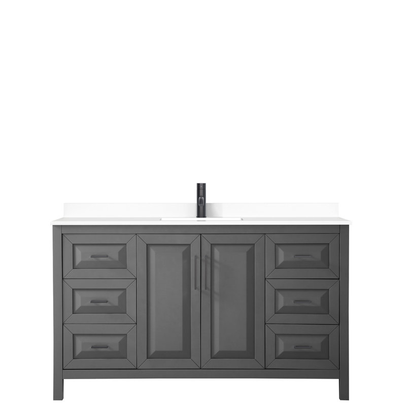 Ensemble de meuble-lavabo simple 60 po Daria, Marbre de culture de Carrare, Gris foncé, Noir mat