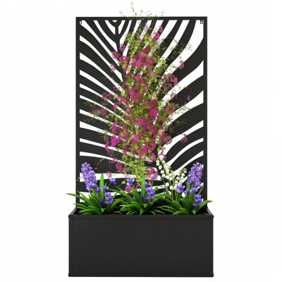 Freestanding & Wall-mounted Raised Garden Bed With Privacy Trellis, Metal Planter Box For Patio, Balcony