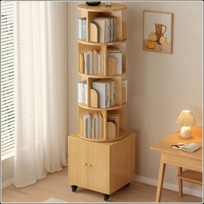 Bibliothèque rotative, bibliothèque d'angle à 5 niveaux à 360 degrés avec porte pour petit espace, étagère de rangement sur pied, rangement étroit en bois pour la chambre à coucher et le salon