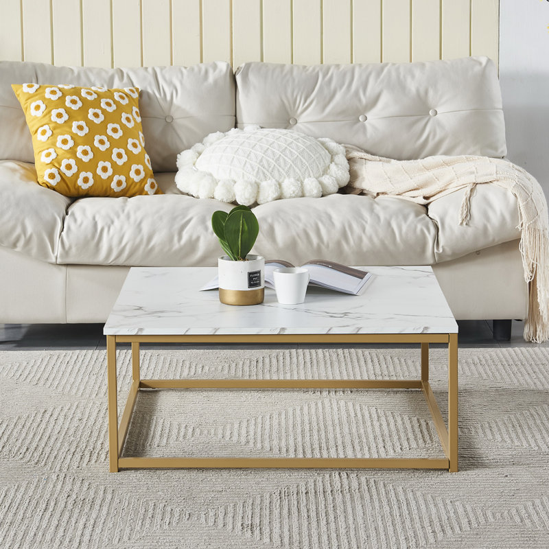 Jazmariah Frame Coffee Table, Marble/Gold