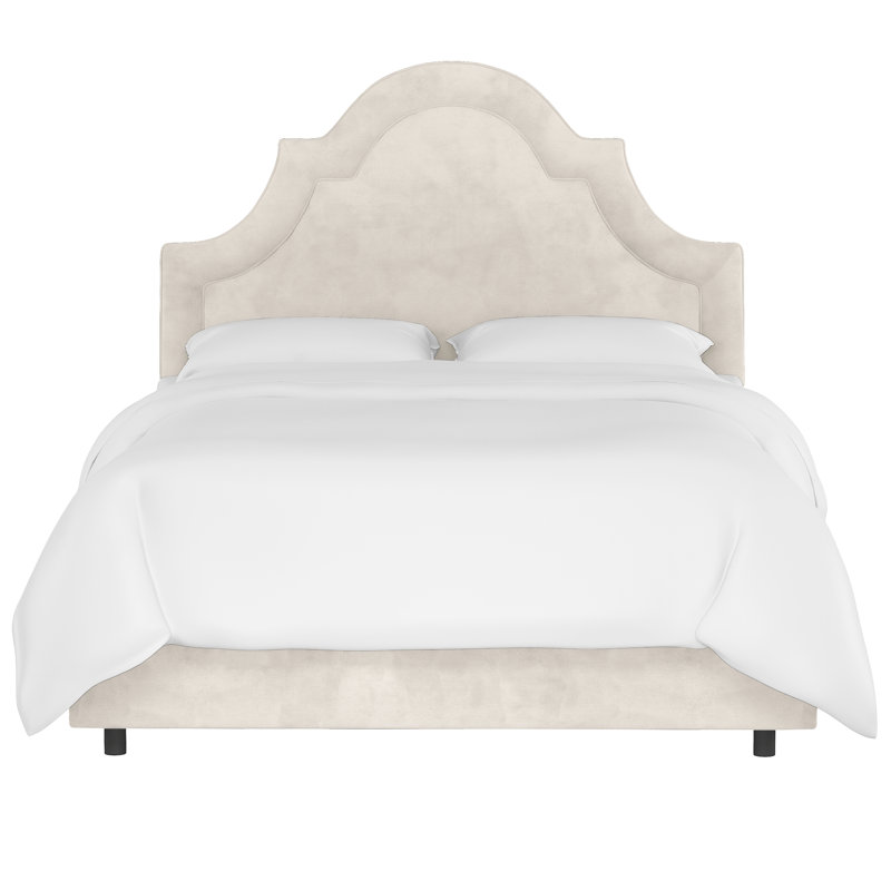 Lit tapissier Avione, Double, Velours performance gris clair Bella