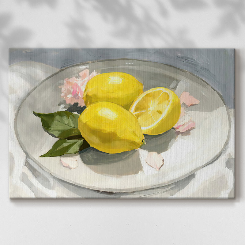 Citrons sur une assiette I - Cavas enveloppés de galerie, 24 x 36