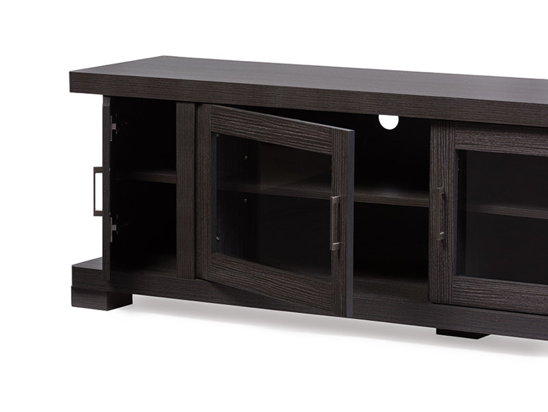 Baxton Studio Viveka Grey Brown TV Stand with Glass Doors for TVs up to 75 Inches 20.48"H