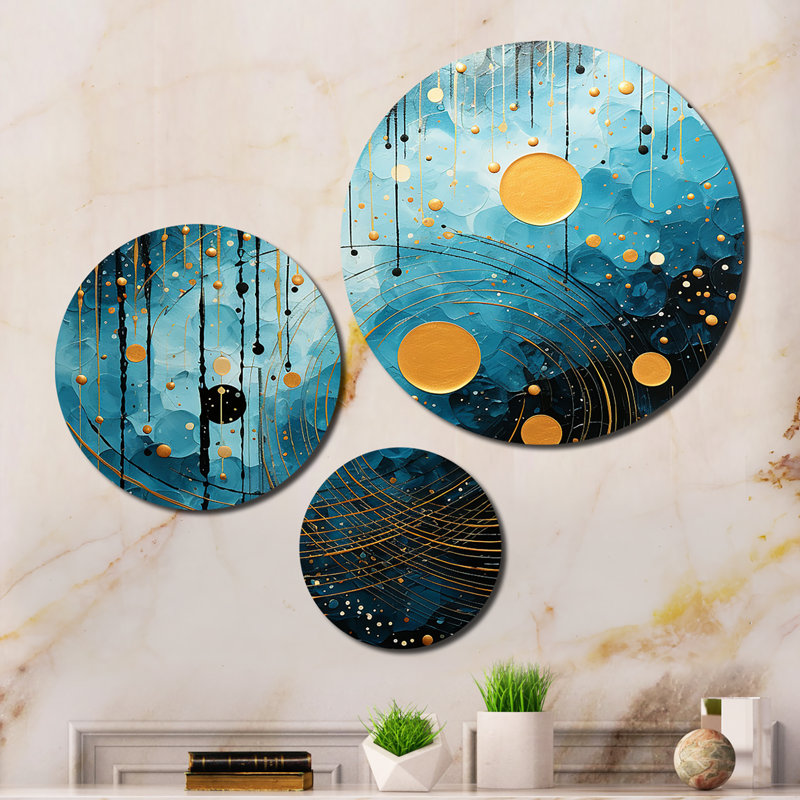Blue Minimalism Moon I - Abstract Collages Metal Wall Art Prints Set