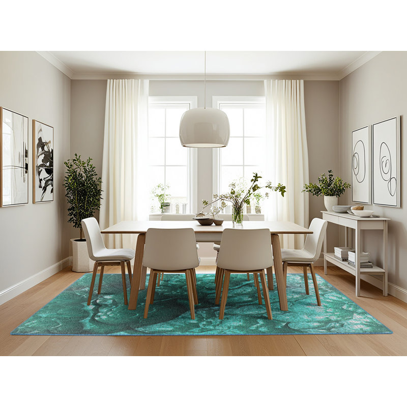 Tapis de zone verte à motifs aqua, Rectangle 7 pi x 10 pi