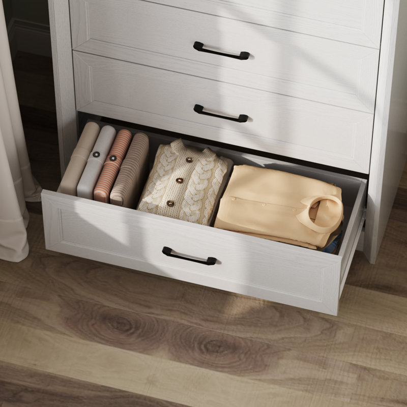 Commode 5 tiroirs au design élégant, Blanc