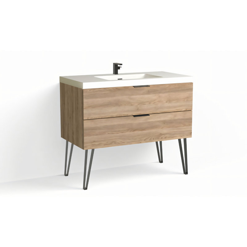 Avila 42" W Freestanding Single Bathroom Vanity with Dawson Leg, Matte White/Single, Charred, Matte Black