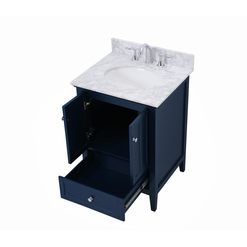 Ain 25'' Single Bathroom Vanity with Top, Blue, Carrara White