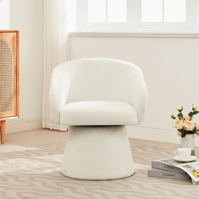 Fauteuil pivotant beige en velours côtelé 360 avec support ergonomique pour la lecture dans la chambre à coucher ou le bureau de détente, largeur de siège de 19,00 po.